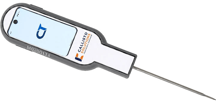 The Mobile Handheld: a handheld device with a screen and a stainless steel temperature probe