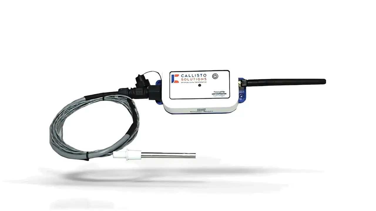 Standard Device B0 turning a little: the white enclosure, its antenna and the stainless probe on a coiled cable